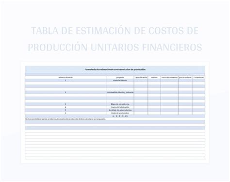 Plantilla De Formato Excel Tabla De Estimaci N De Costos De Producci N