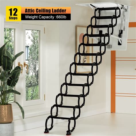 Topteng Steps Black Loft Wall Folding Pulldown Attic Ceiling Ladder