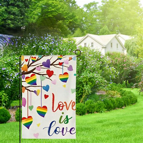Pride Rainbow Garden Flag Double Sided Burlap Small Love Is Love Lgbt Gay Lesbian Love Heart