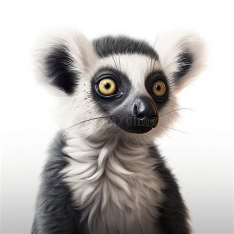 Realistic Lemur Portrait Detailed Digital Drawing With Charming