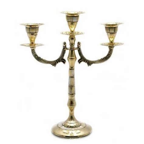 Metal Brass Candle Stand With Shell Mother Of Pearl Brass Candle Holder