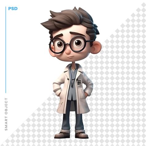 D Render De Un Ni O Peque O Con Gafas Y Una Bata De Laboratorio