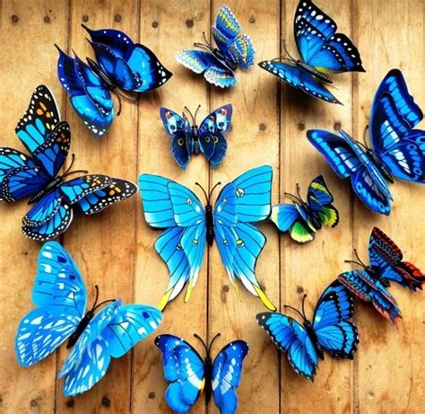 Decorativo Pegatina De Pared Mariposa Azul Ala Dob 3d 12 Pza Meses