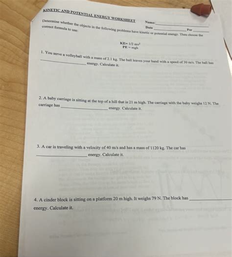 Kinettc Nd Potential Energy Worksheet Studyx Worksheets Library