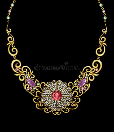 Jewelry Design Vintage Mix Gems and Diamond Necklace. Stock Photo ...