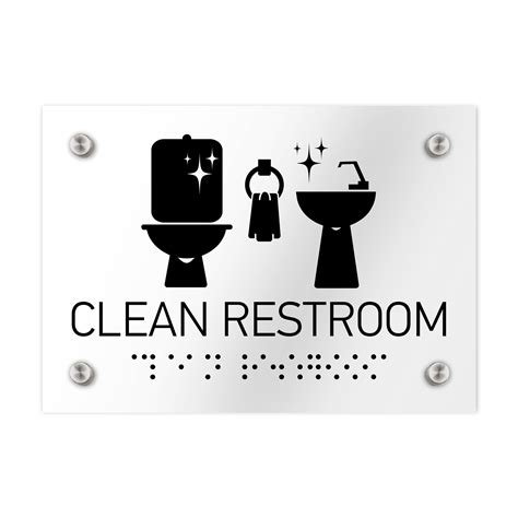 Clean Restroom Signs Clear Acrylic Sign With Braille Bsign