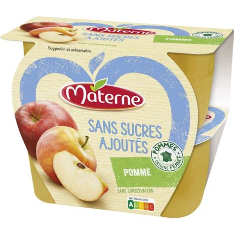 Compote pomme nature sans sucres ajoutés Materne 4 x 100 g La