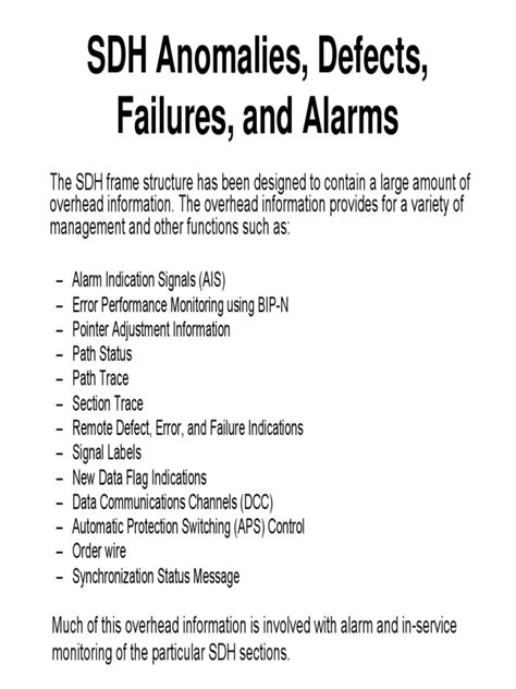 An In Depth Guide To Sdh Anomalies Defects Failures Alarms And