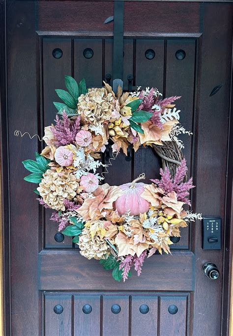 Pink Pumpkin Wreath Large Fall Wreath Autumn Wreath Etsy