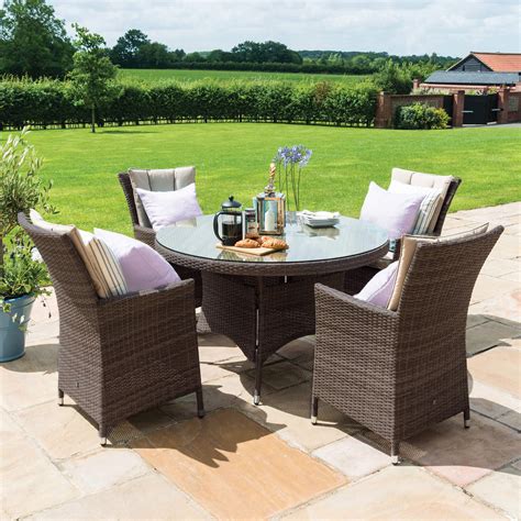 Maze La Brown Rattan 4 Seat Round Garden Dining Set