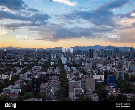 Aerial View Of Polanco Mexico City With Hills In The Distance Stock