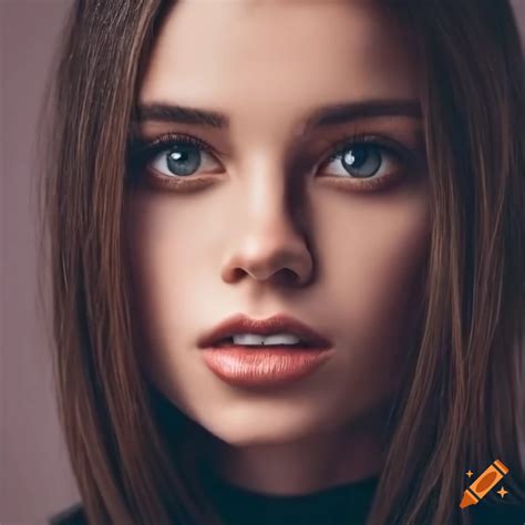 Portrait Of A Beautiful Young Woman With Brown Hair And Brown Eyes