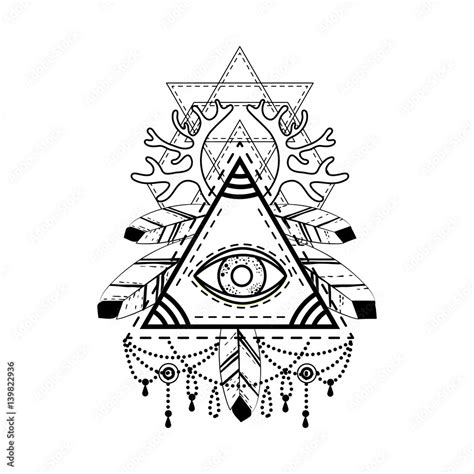 All Seeing Eye Pyramid Symbol Old School Tattoo Mystic Sign Of