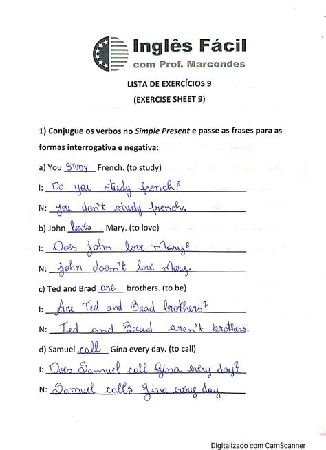 Simple Present Exercícios 7 Ano Com Gabarito