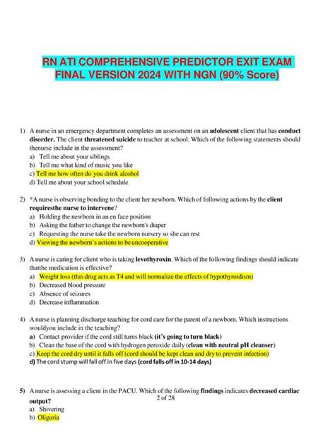 Rn Ati Comprehensive Predictor Exit Exam Final Version With Ngn