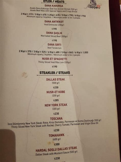 Menu at Nusr-Et Steakhouse Etiler, Istanbul, Nispetiye Cd No:87