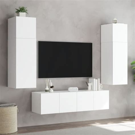 ESTINK Meuble TV mural avec lumières LED blanc 80x35x41 cm 117167