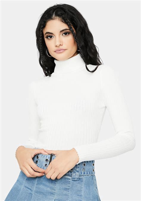 Turtleneck Ribbed Sweater White Dolls Kill