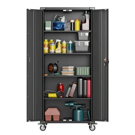 GangMei 72 In Metal Garage Storage Cabinet With Wheels Black Tall