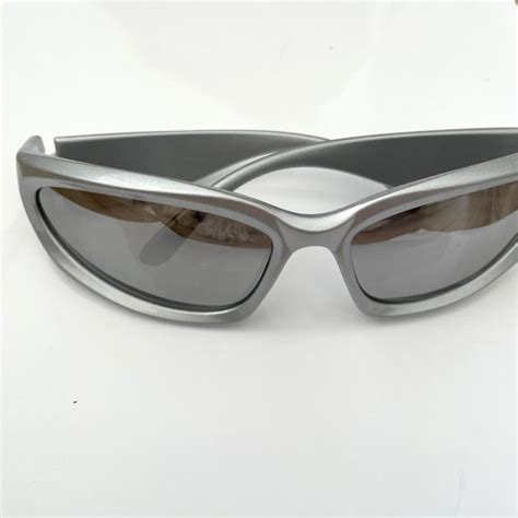 Wrap Around Silver Mirrored Lens Sunglasses Black Lenses Etsy