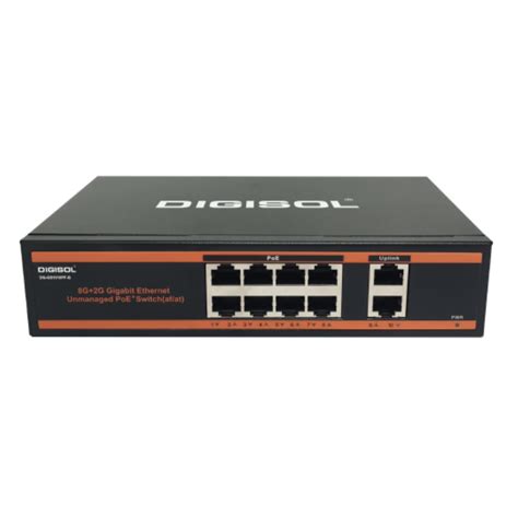 Digisol 8 Port Poe Gigabit Unmanaged Switch With 2 Uplink Ports Dg Gs1010pf B