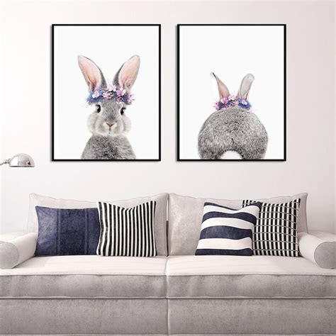 Bunny Flower Crown Rabbit Art Bunny Print Set Bunny Art Etsy