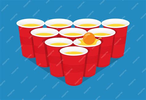 Premium Vector Red Beer Pong Illustration Plastic Cups And Ball With