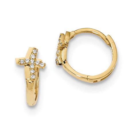 Diamond Deal K Yellow Gold Cross Hinged Hoop Earrings Ear Hoop Set