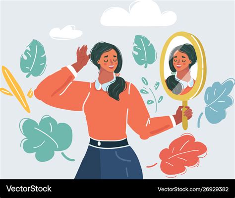 Woman Staring At Her Reflection In A Mirror Vector Image