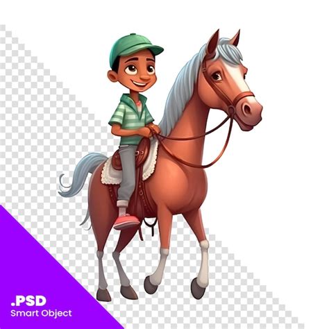 Lindo niño de dibujos animados montando un caballo ilustración