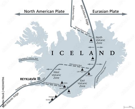 Geology Of Iceland Gray Political Map Iceland Lies On The Divergent
