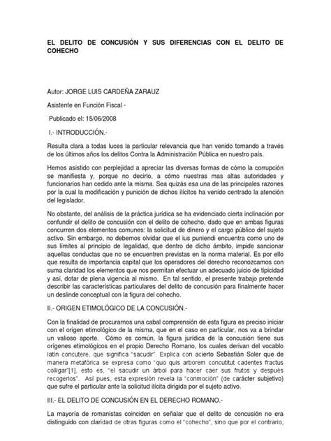 El Delito De Concusión Y Sus Diferencias Con El Delito De Cohecho Pdf