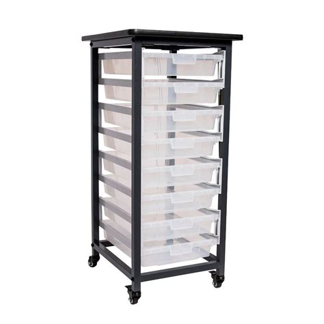 Luxor Mobile Bin Storage Unit Double Row With Large Clear Bins