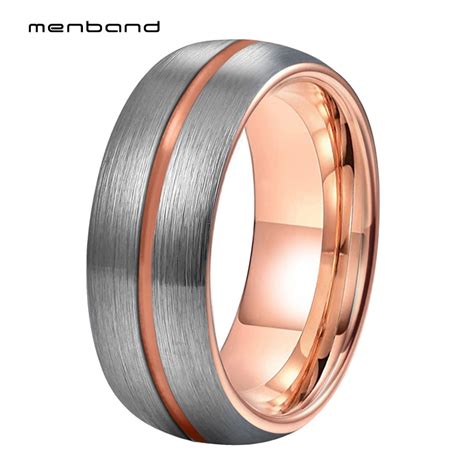 6mm 8mm Tungsten Carbide Ring Center Grood Dome Brushed Rose Gold