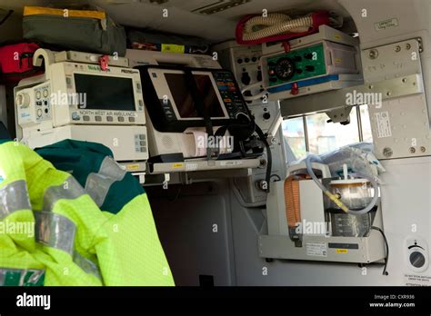 HEMS Paramedic Helicopter interior Defib Equipment Stock Photo - Alamy