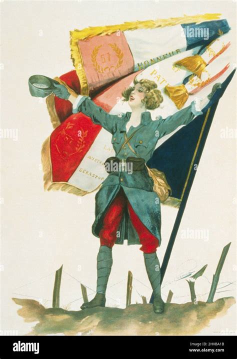 Vive la France! Woman (symbol of France) dressed in a French military ...