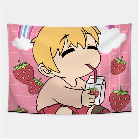 Femboy Chibi Anime Boy Drinking Strawberry Milk Femboy Tapestry Teepublic