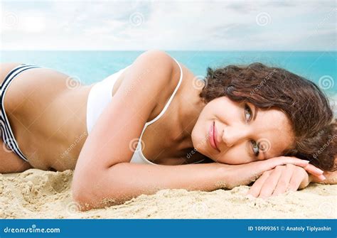Beautiful Brunette On Vacation Stock Image Image Of Adult Sand