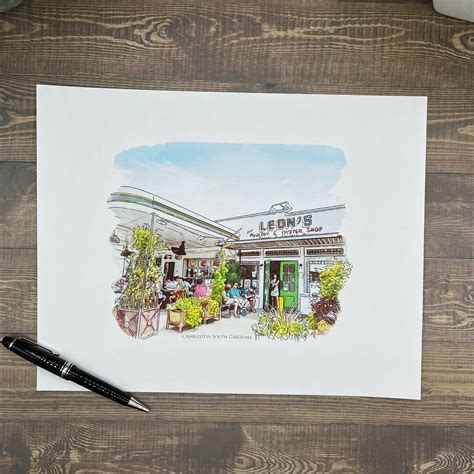 Leons Oyster Shop Charleston South Carolina Watercolor Painting Giclée