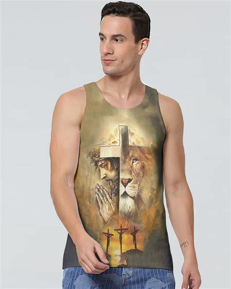 Faith Lion Jesus Cross Mens Christian Tanks Faith Hope Love