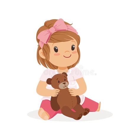 Menina Adorável Que Joga Urso De Peluche Ilustração Colorida Do