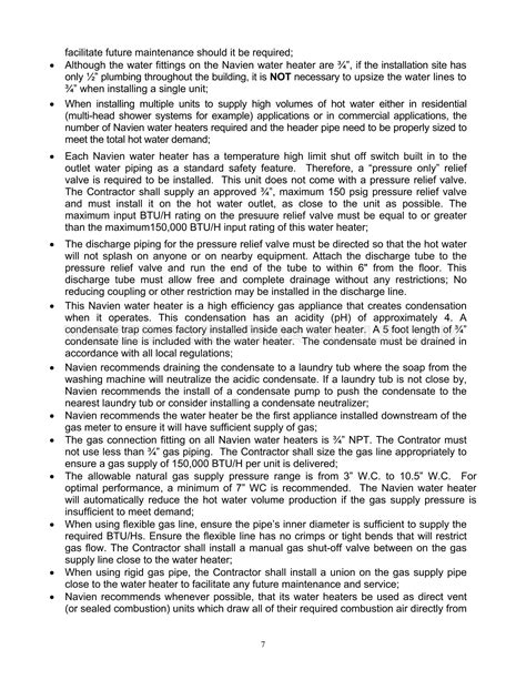 Navien Cc T Creator Water Heater Specifications Sheet Water