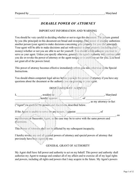 Printable Power Of Attorney Form Maryland A Maryland Medical Power Of Attorney Form Allows