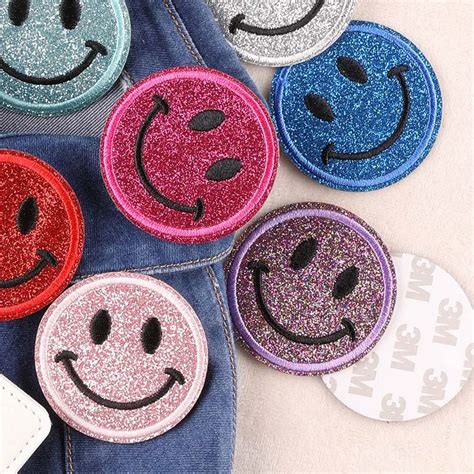 12pcs 5 4cm Smiley Face Applique Self Adhesive Fabric Patches