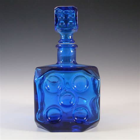 Home Living Blue Glass Diamond Genie Bottle Decanter With Stopper Mid