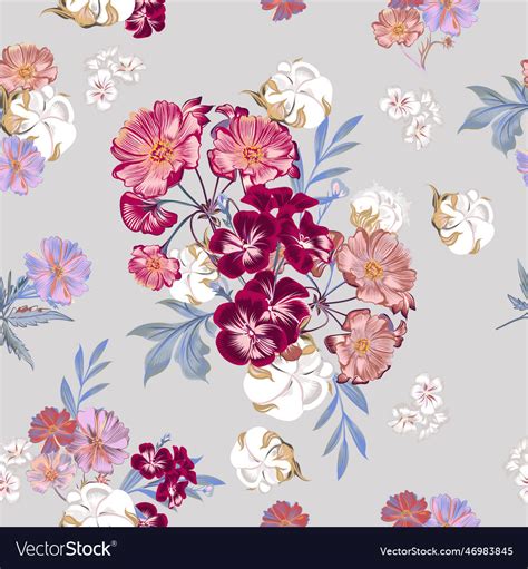 Beautiful Seamless Pattern With Vintage Flowers Vector Image