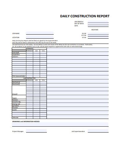 Free Construction Daily Report Template Excel Database