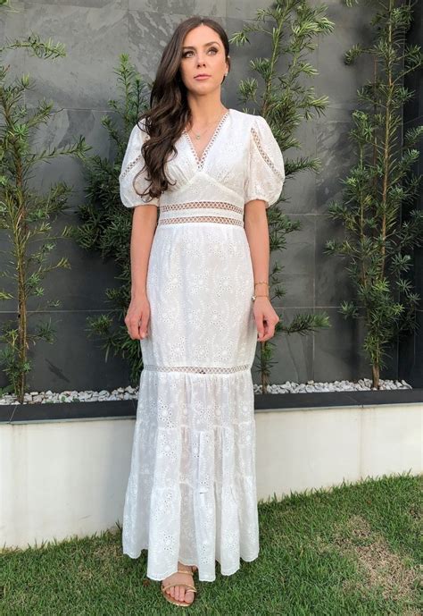 Vestido Longo Mangas Fofas Laise Branco Hora De Diva