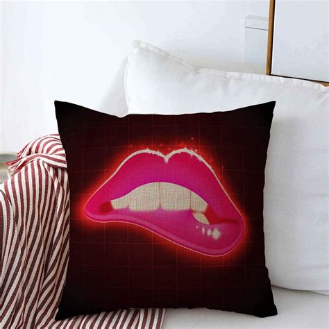 Starohou Throw Pillows Cover 20 X 20 Inches Red Neon Funky Popart Woman Biting Lips