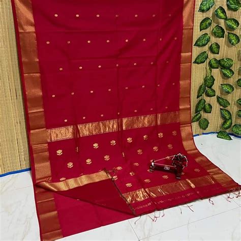 Wedding Maheshwari Handloom Loutas Buta Pallu Saree With Blouse Piece